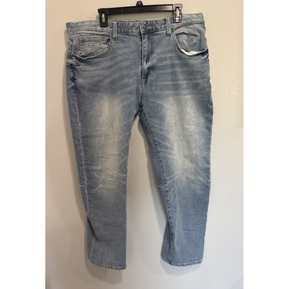 Smoke Rise Light Wash Straight Fit Jeans 40x32 Distressed Denim Streetwear 82930